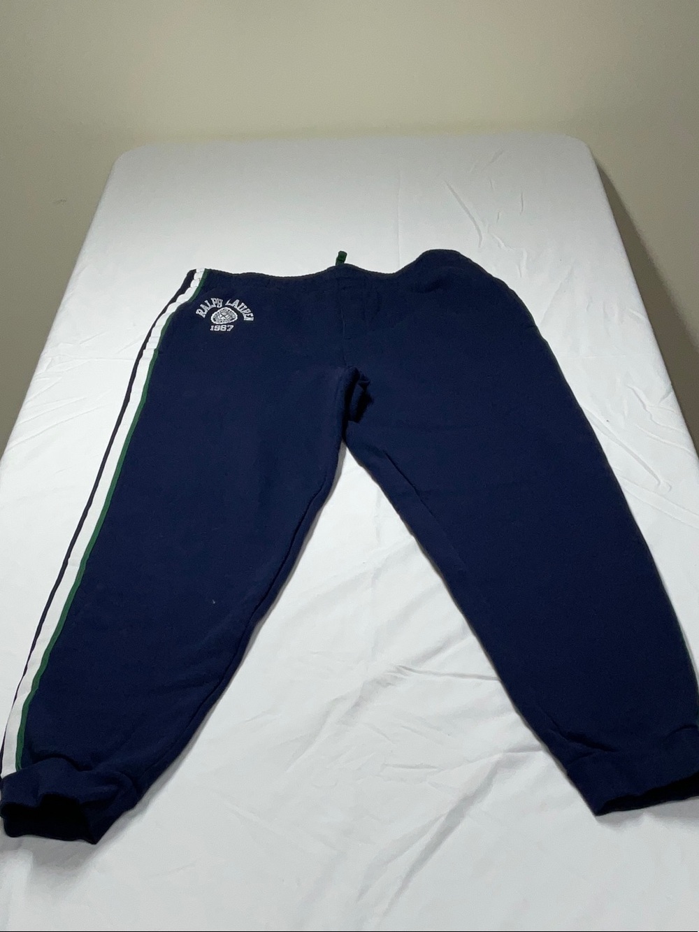 Polo by Ralph Lauren Navy Jogger Sweatpants with Green & White Stripes